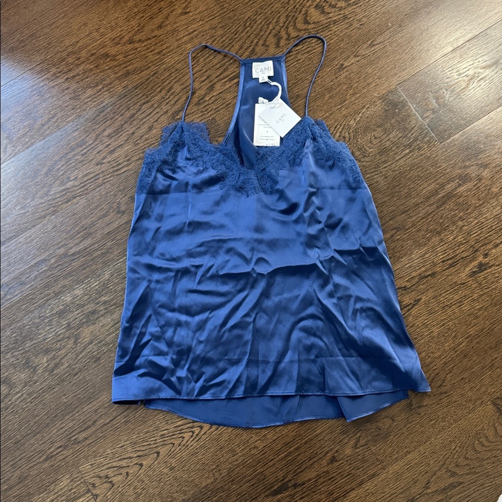 Cami NYC Deep Blue Lace-Trimmed Satin camisole NEW WITH TAGS!